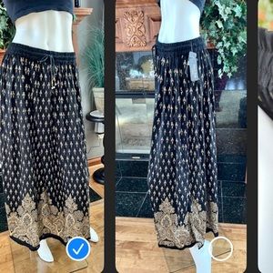 New with tags BOHEMIAN STYLE LONG SKIRT Black with GOLD etchings and design